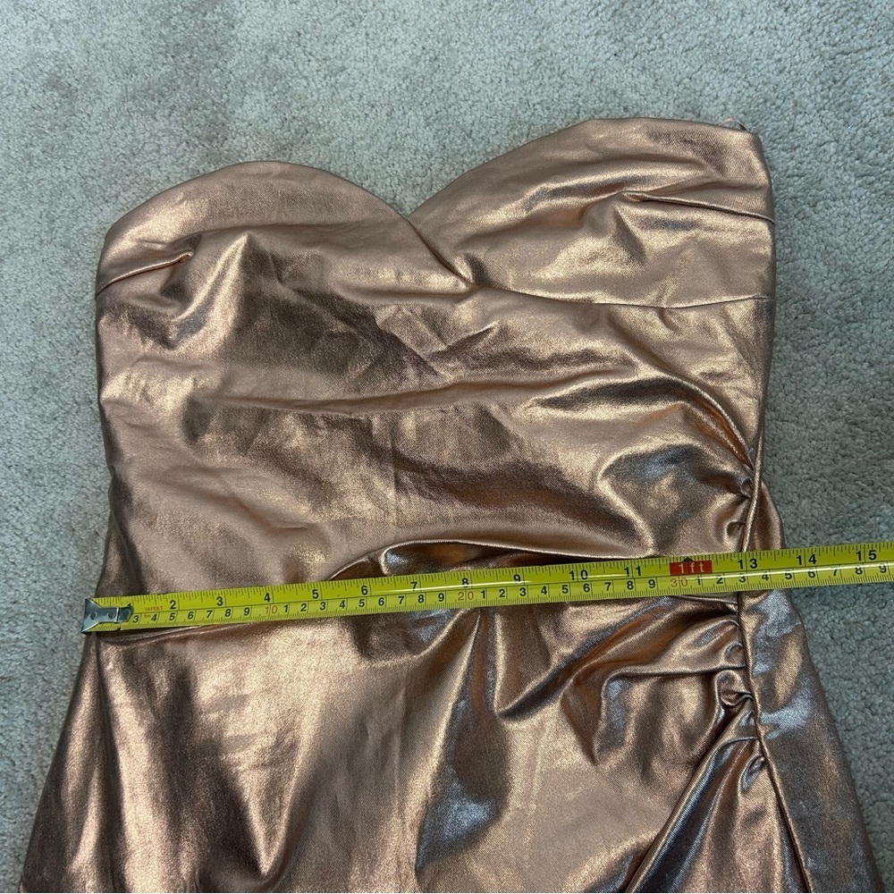 Zara rose gold metallic foil faux leather strapless mini dress bodycon Sz M NWOT - Picture 12 of 16